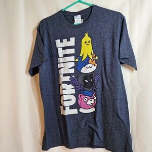 Fortnite Graphic T-Shirt Stacked Characters Gaming Tee‎ Heather Blue M